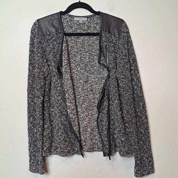 Classiques Entier Tweed Boucle Leather Trim Full Zip Shirt Jacket Women's Sz L - Picture 8 of 9